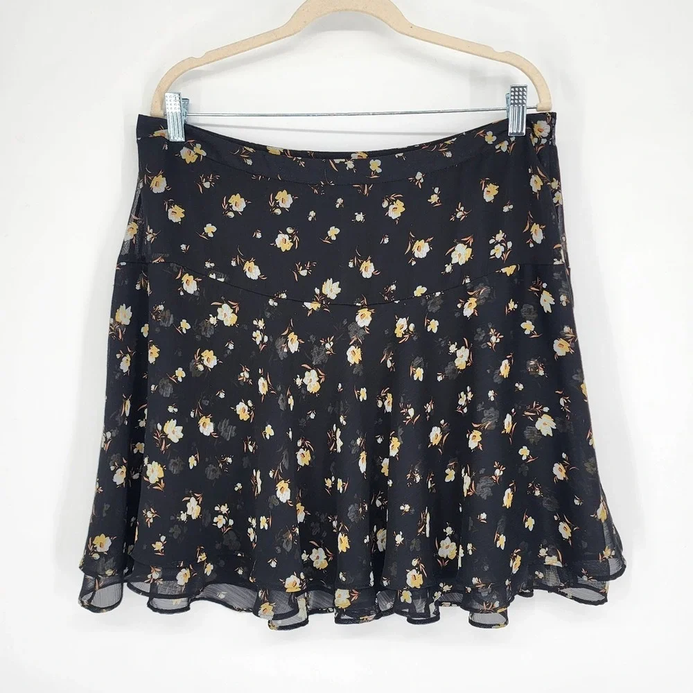 Womens Floral Ruffle Mini Skirt Size 12 Fairy Whimsigoth Resort Festival Beachy